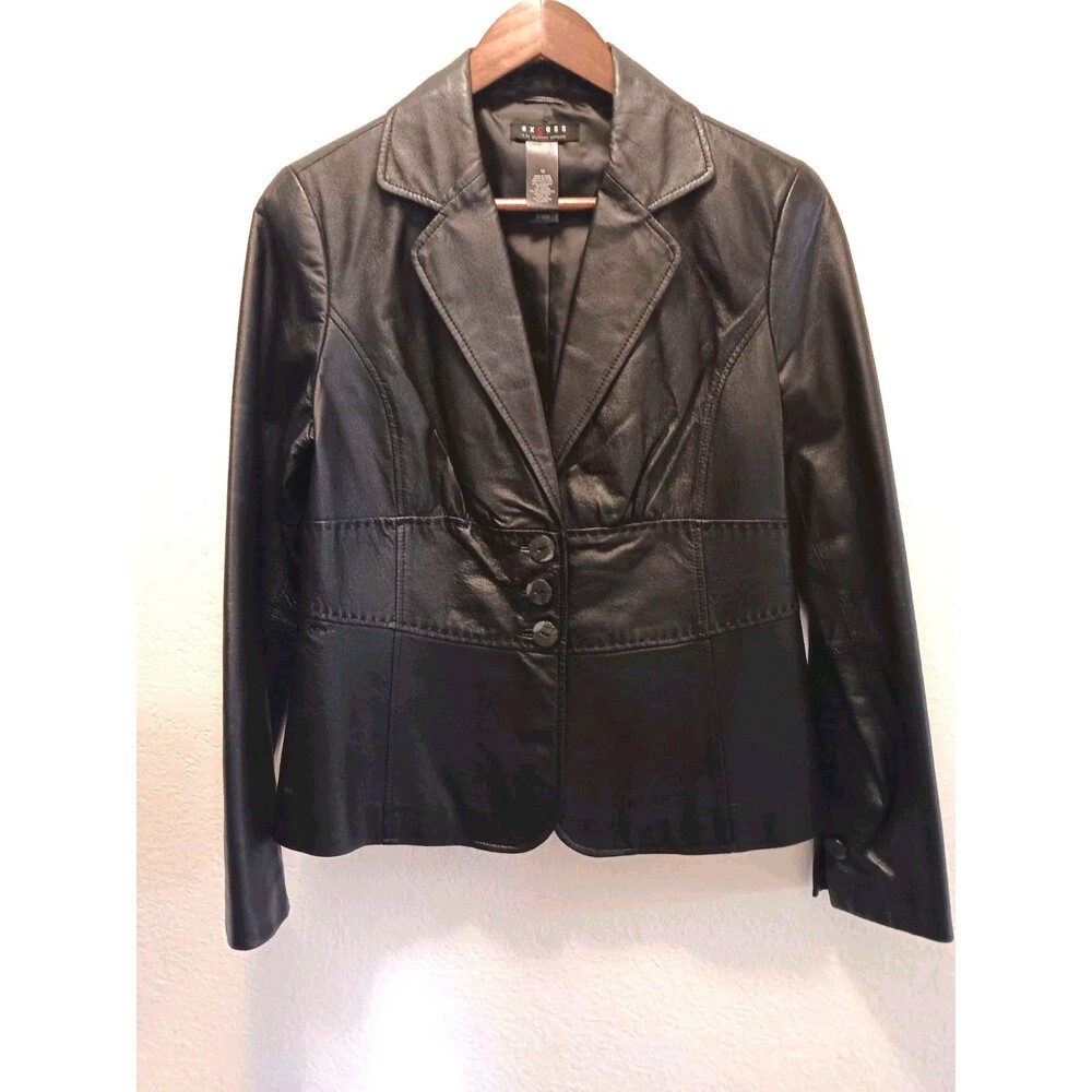 Axcess Liz Claiborne Black 100% Leather Blazer Jacket Women's Size 10